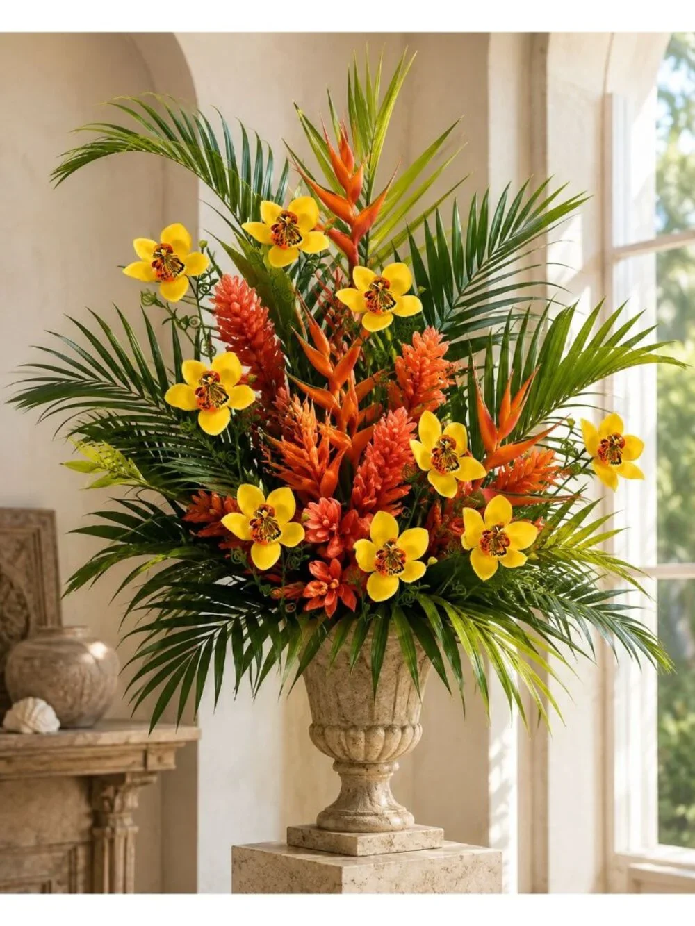 Artificial Yellow Orchid Stems Set of 9 Single Bloom 13 Inch Faux Silk Wedding F